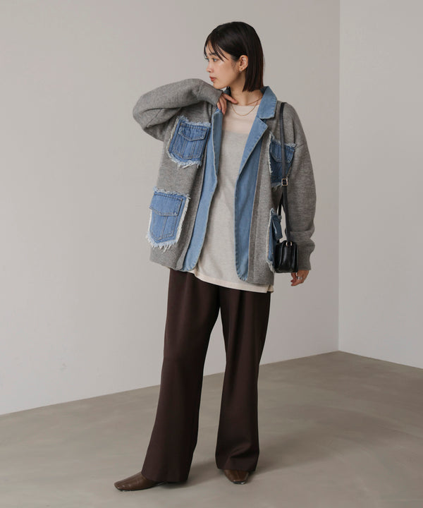 ニットコンビデニムジャケット［11/12発送予定］