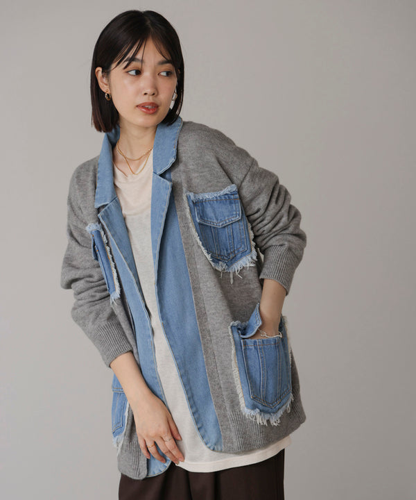 ニットコンビデニムジャケット［11/12発送予定］