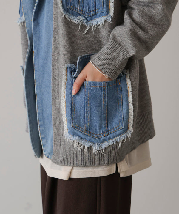 ニットコンビデニムジャケット［11/12発送予定］
