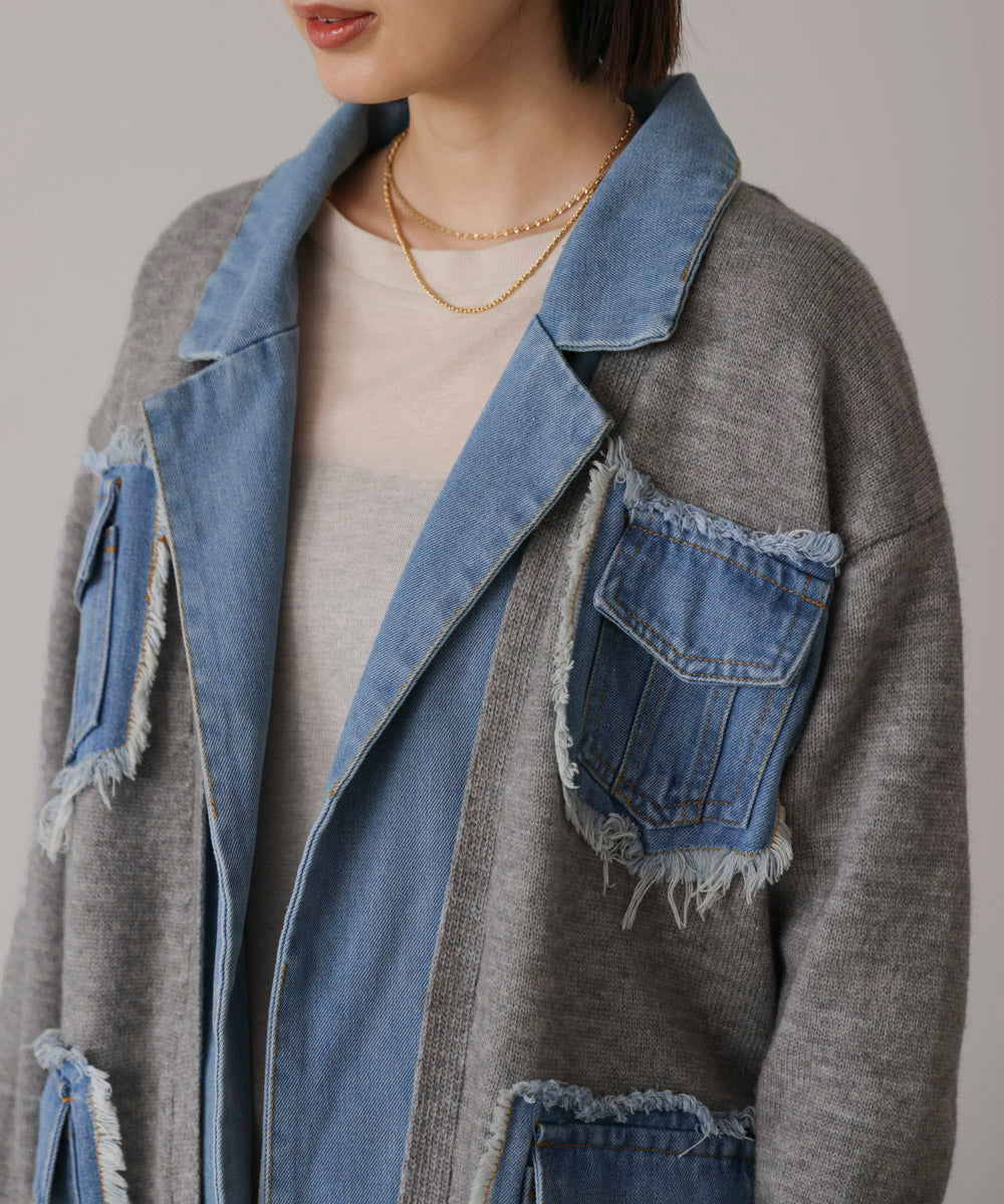ニットコンビデニムジャケット［11/12発送予定］