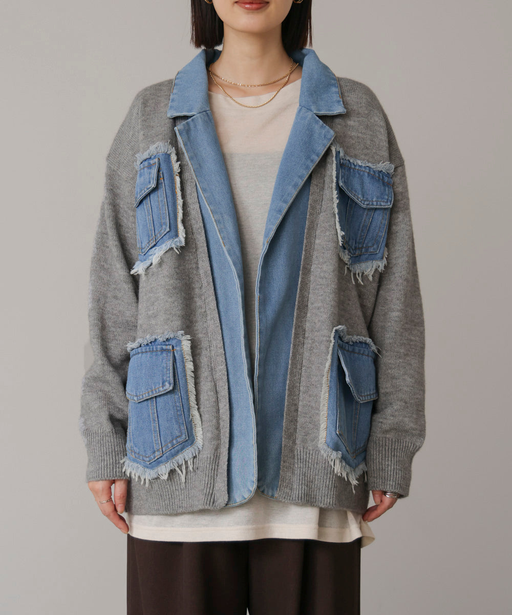 ニットコンビデニムジャケット［11/12発送予定］
