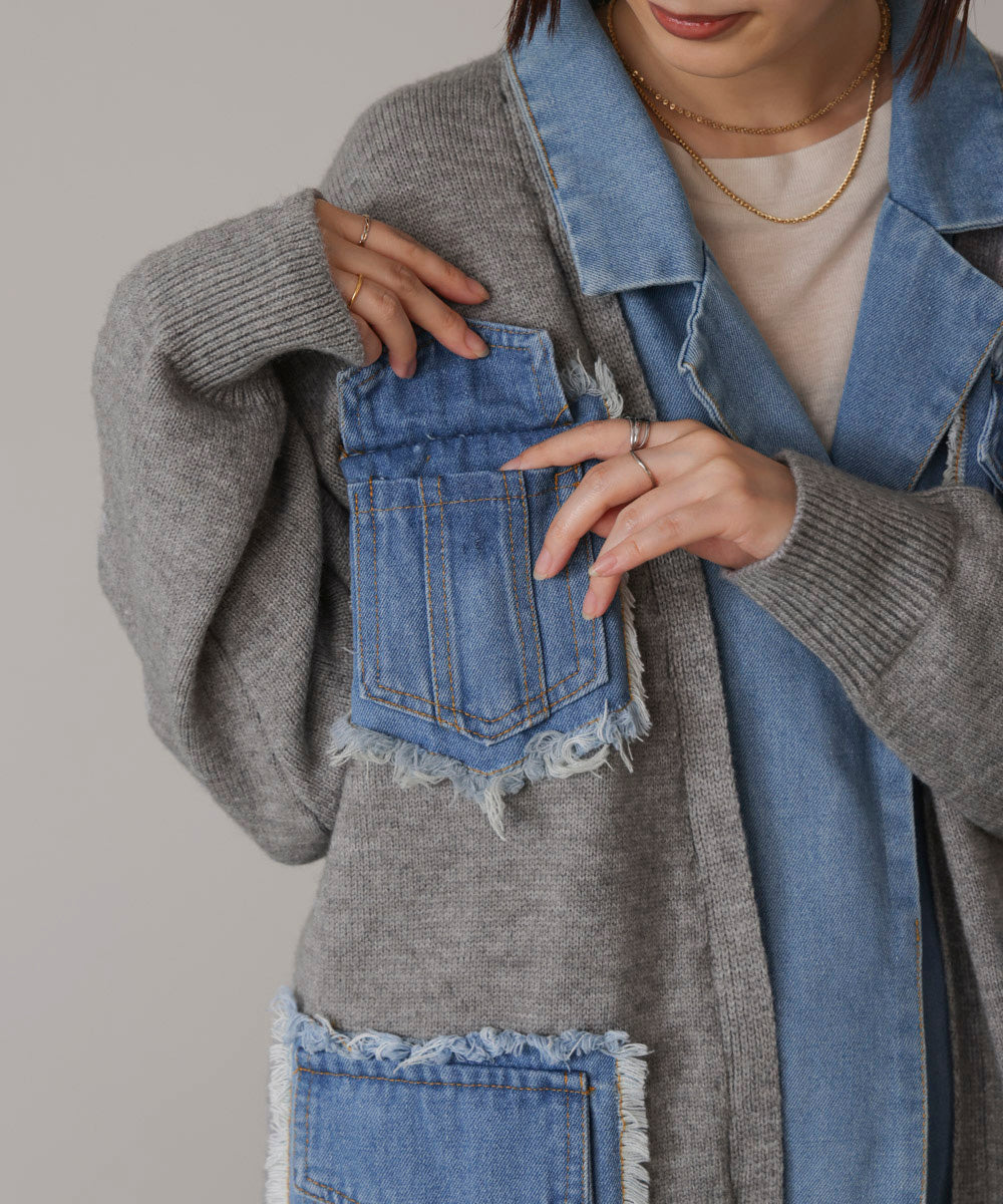 ニットコンビデニムジャケット［11/12発送予定］