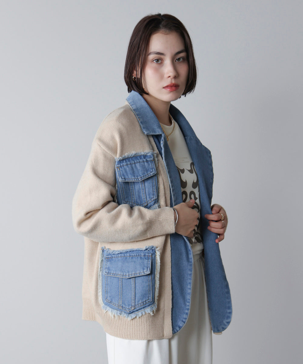 ニットコンビデニムジャケット