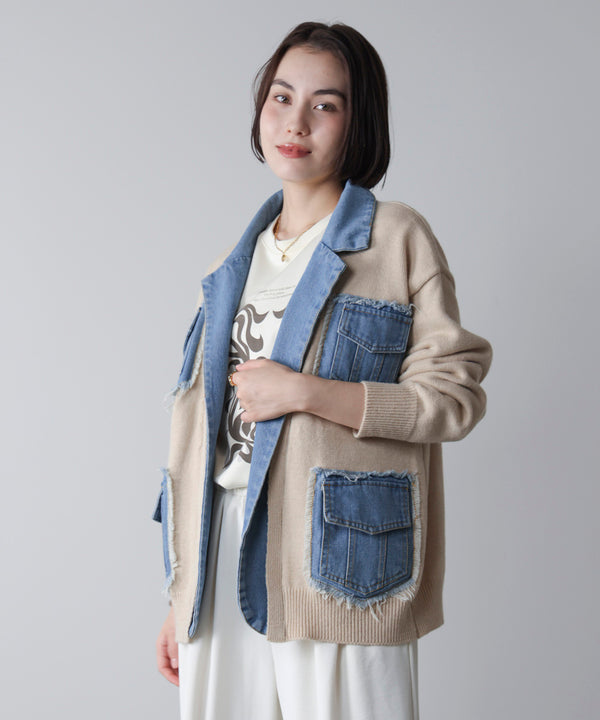 ニットコンビデニムジャケット［11/12発送予定］