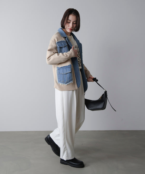 ニットコンビデニムジャケット［11/12発送予定］