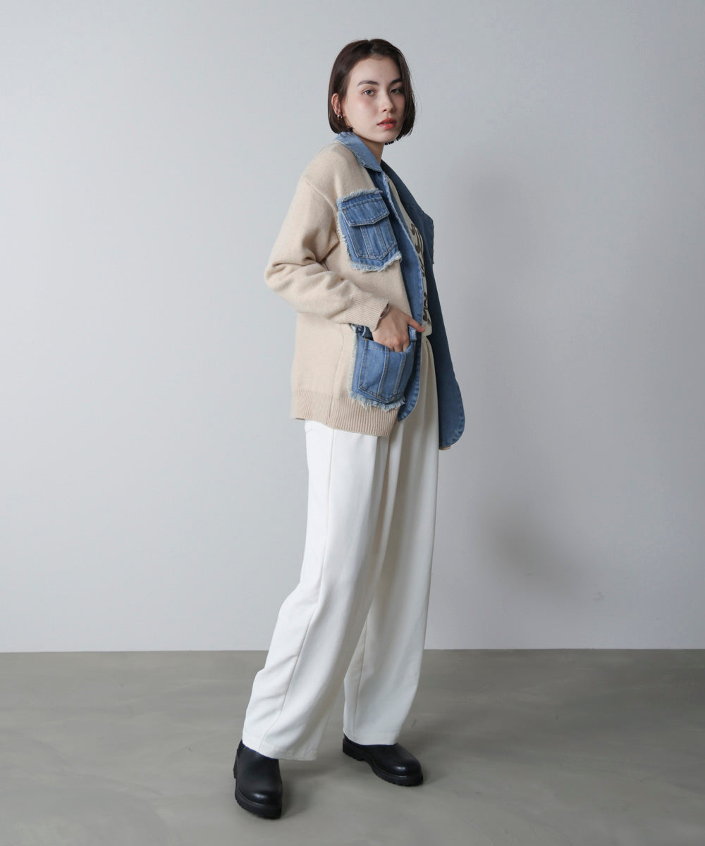 ニットコンビデニムジャケット［11/12発送予定］