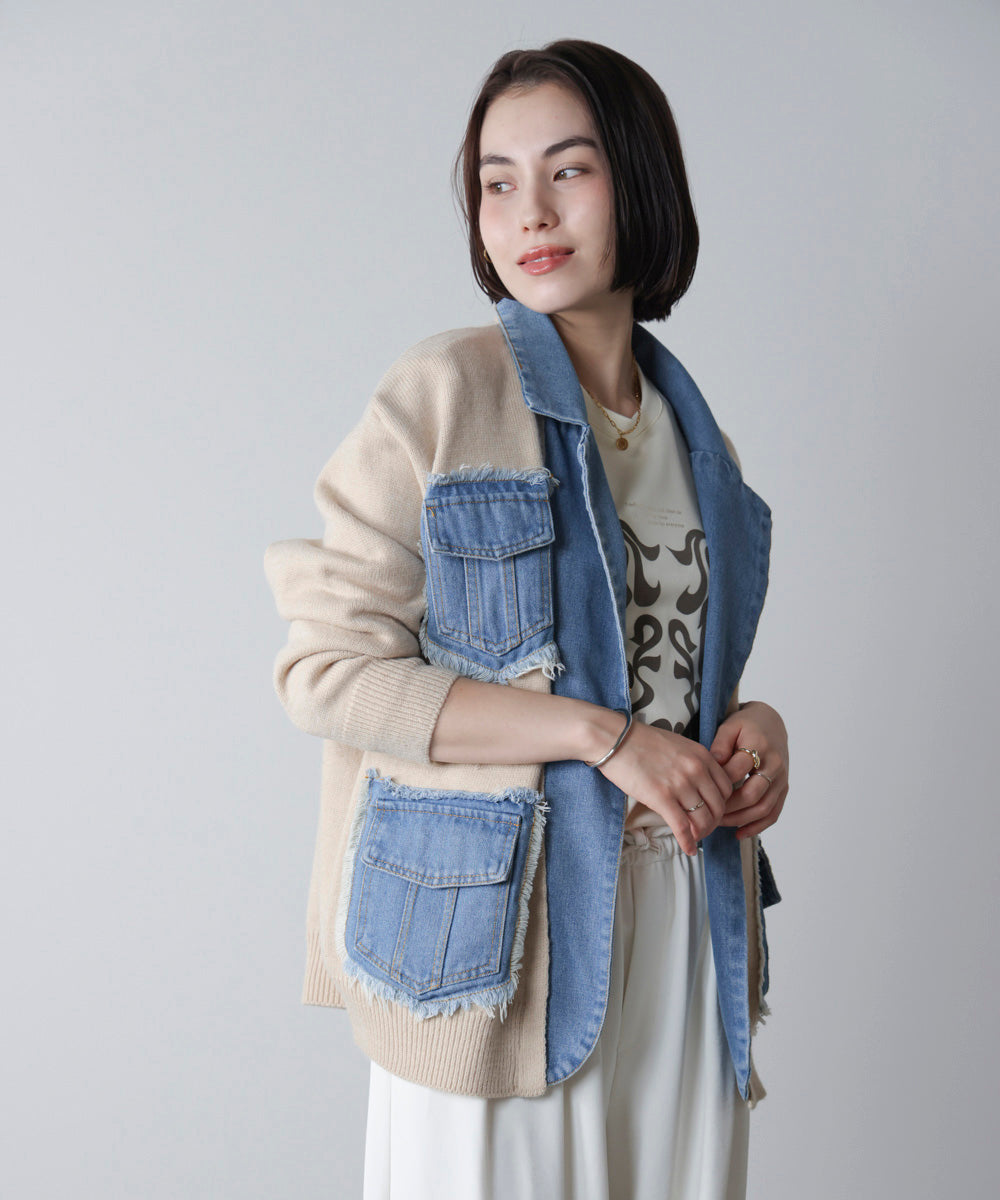 ニットコンビデニムジャケット［11/12発送予定］