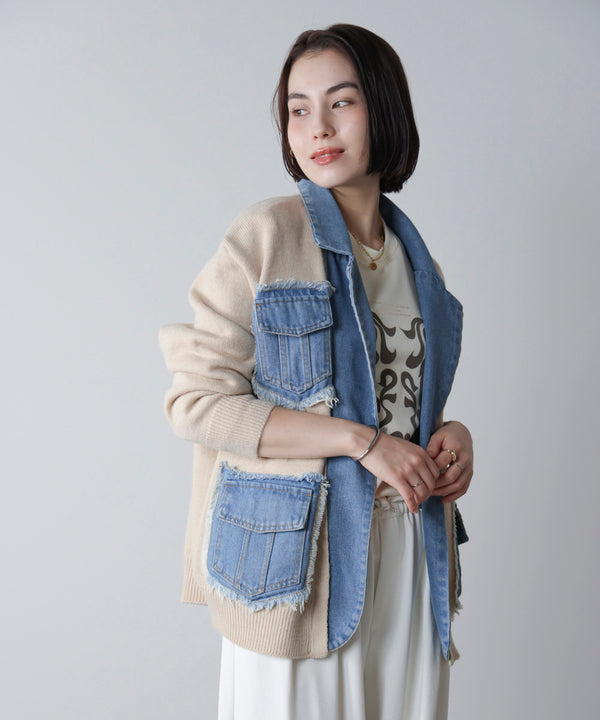 ニットコンビデニムジャケット［11/12発送予定］