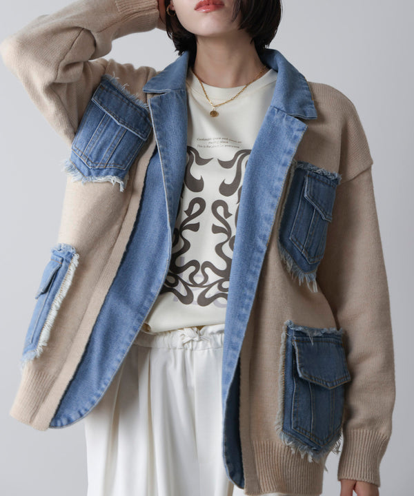 ニットコンビデニムジャケット［11/12発送予定］