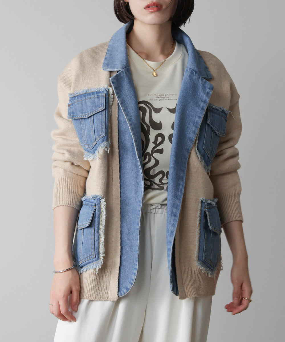 ニットコンビデニムジャケット［11/12発送予定］