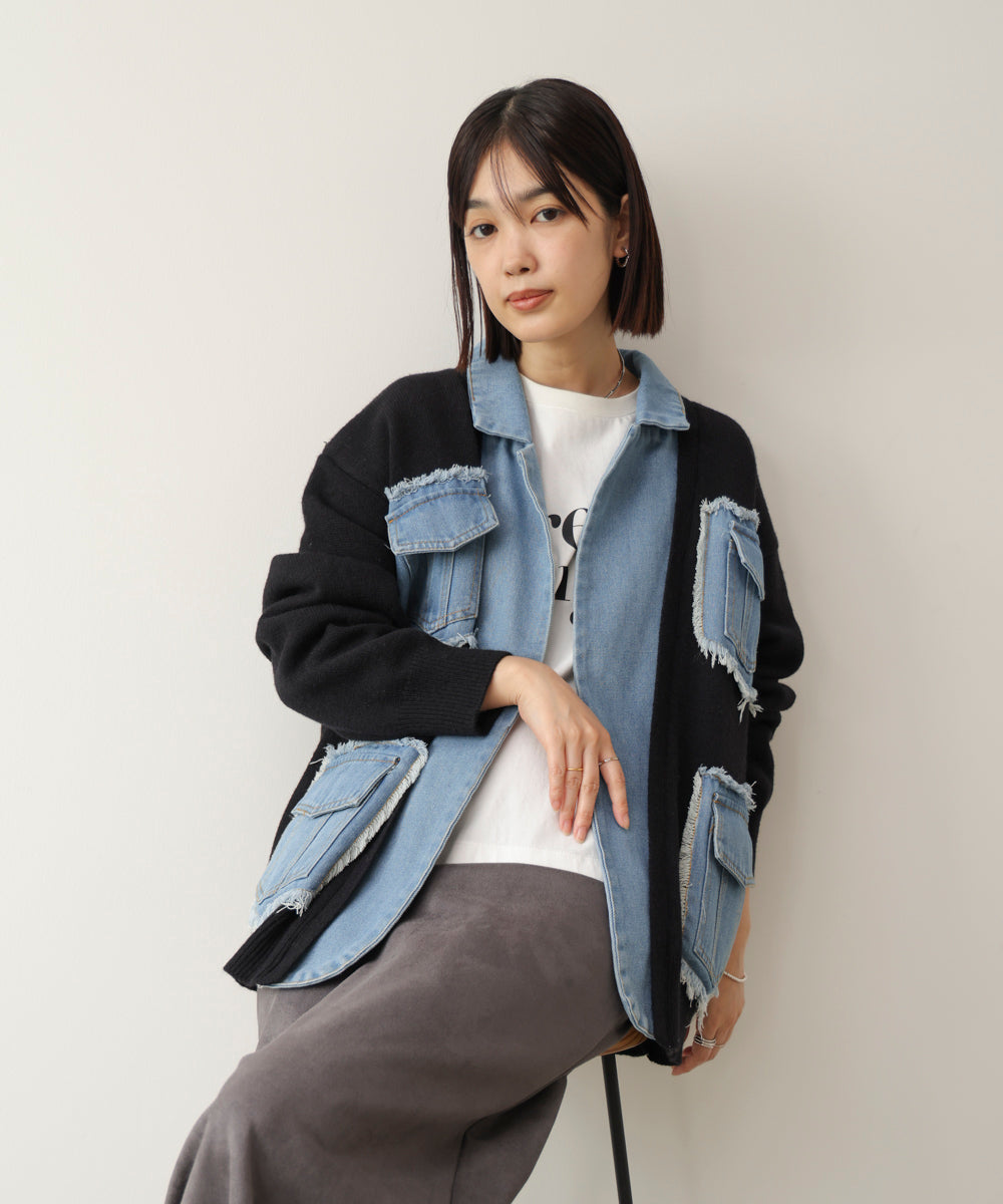 ニットコンビデニムジャケット［11/12発送予定］