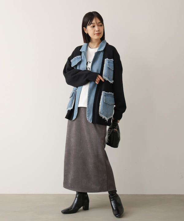 ニットコンビデニムジャケット［11/12発送予定］