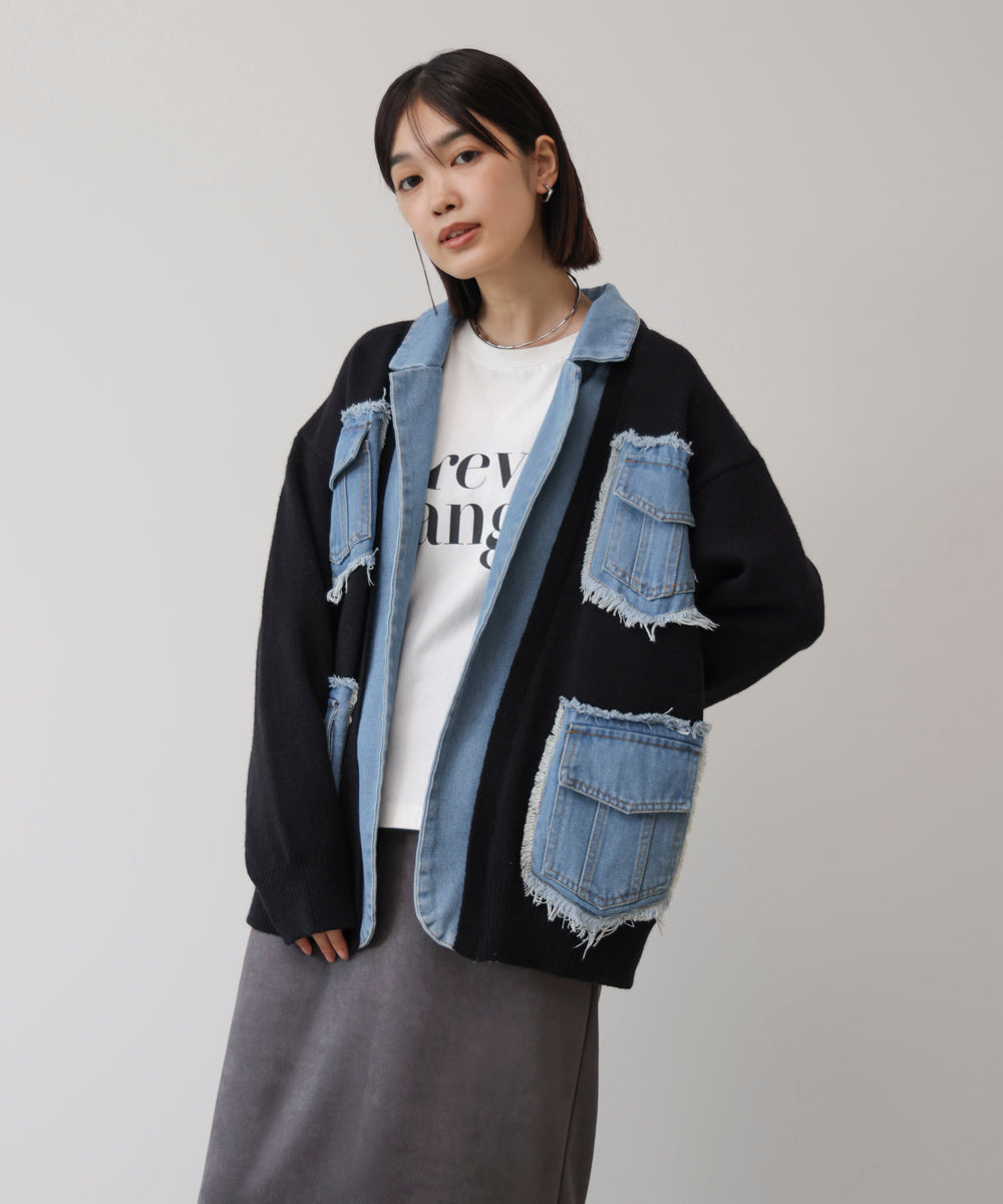 ニットコンビデニムジャケット［11/12発送予定］