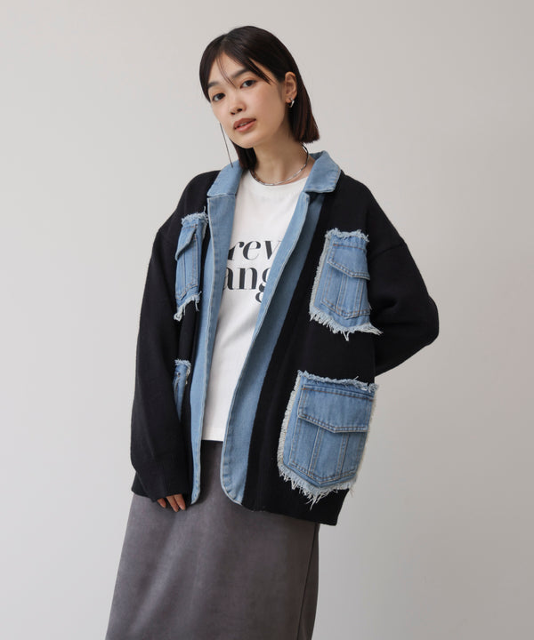 ニットコンビデニムジャケット［11/12発送予定］