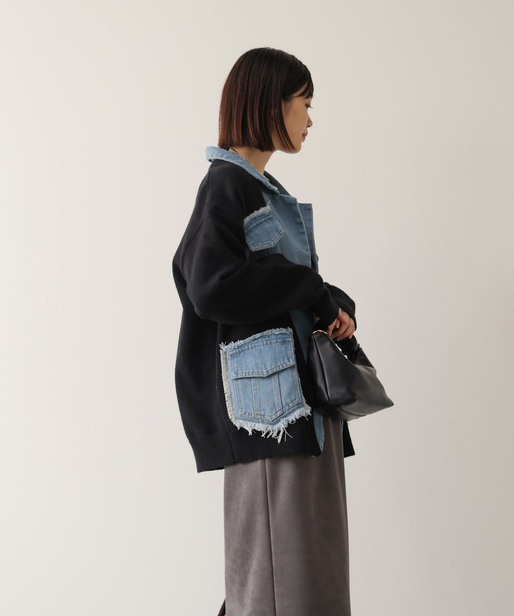 ニットコンビデニムジャケット［11/12発送予定］