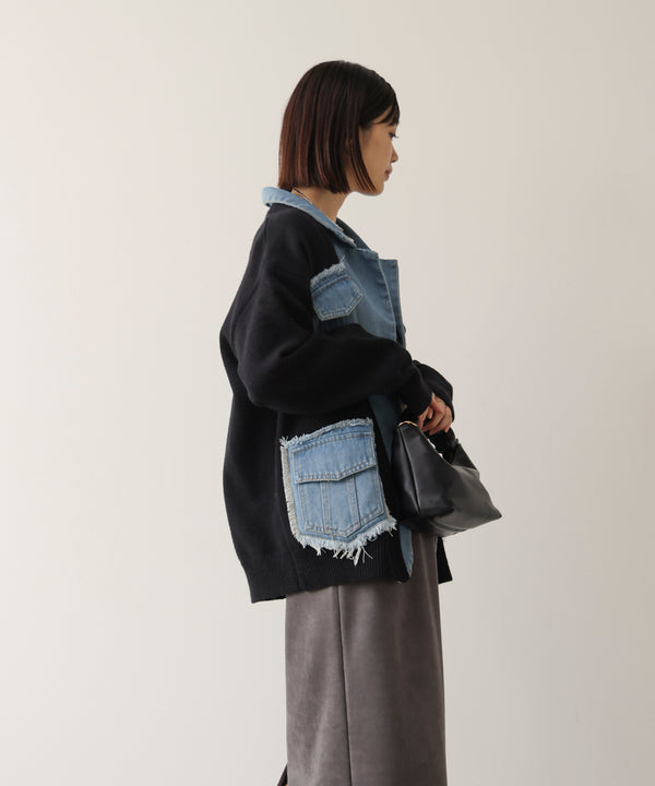 ニットコンビデニムジャケット［11/12発送予定］