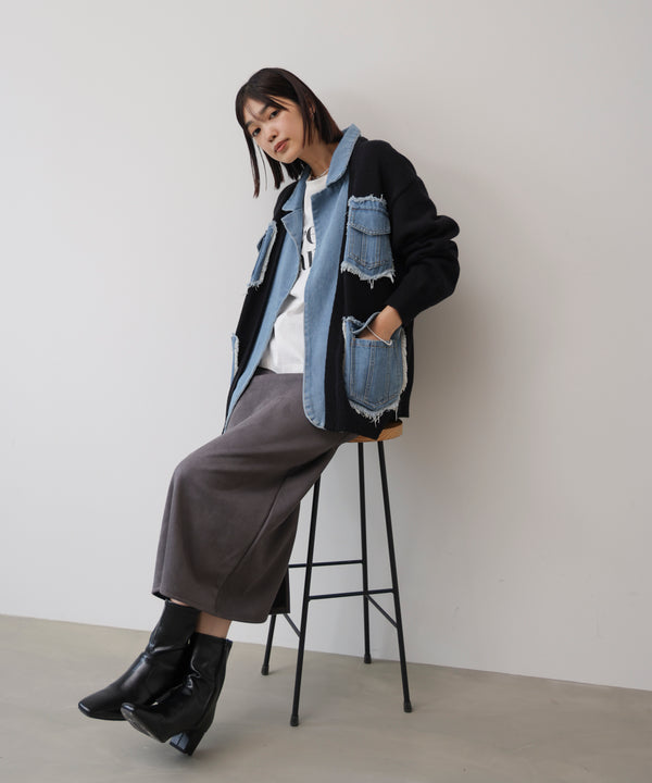 ニットコンビデニムジャケット［11/12発送予定］