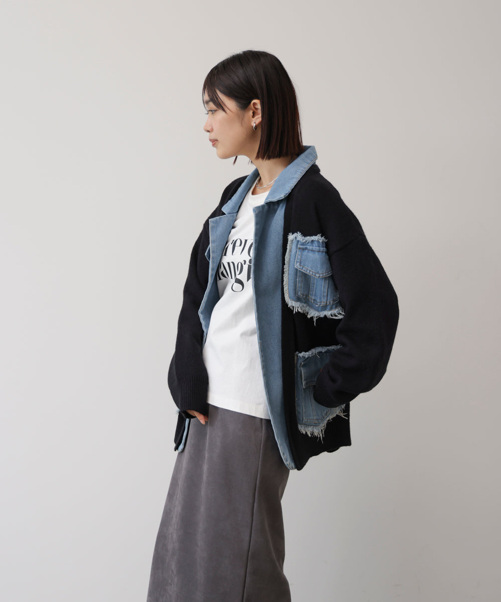 ニットコンビデニムジャケット［11/12発送予定］