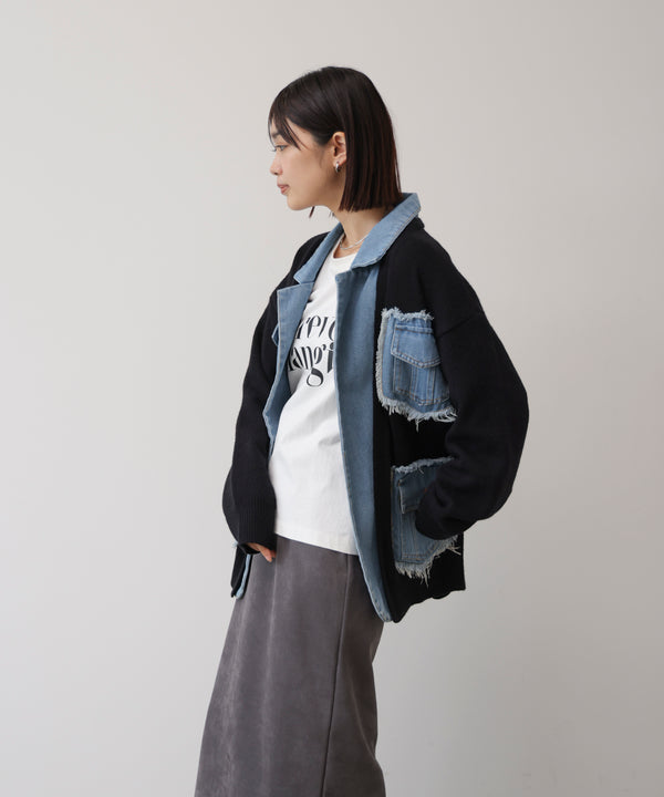 ニットコンビデニムジャケット［11/12発送予定］