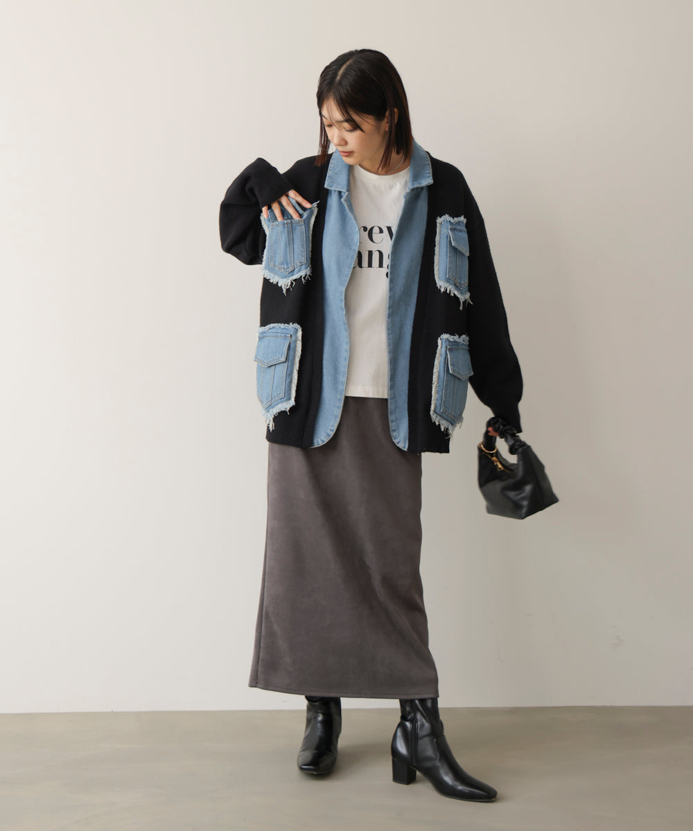 ニットコンビデニムジャケット［11/12発送予定］