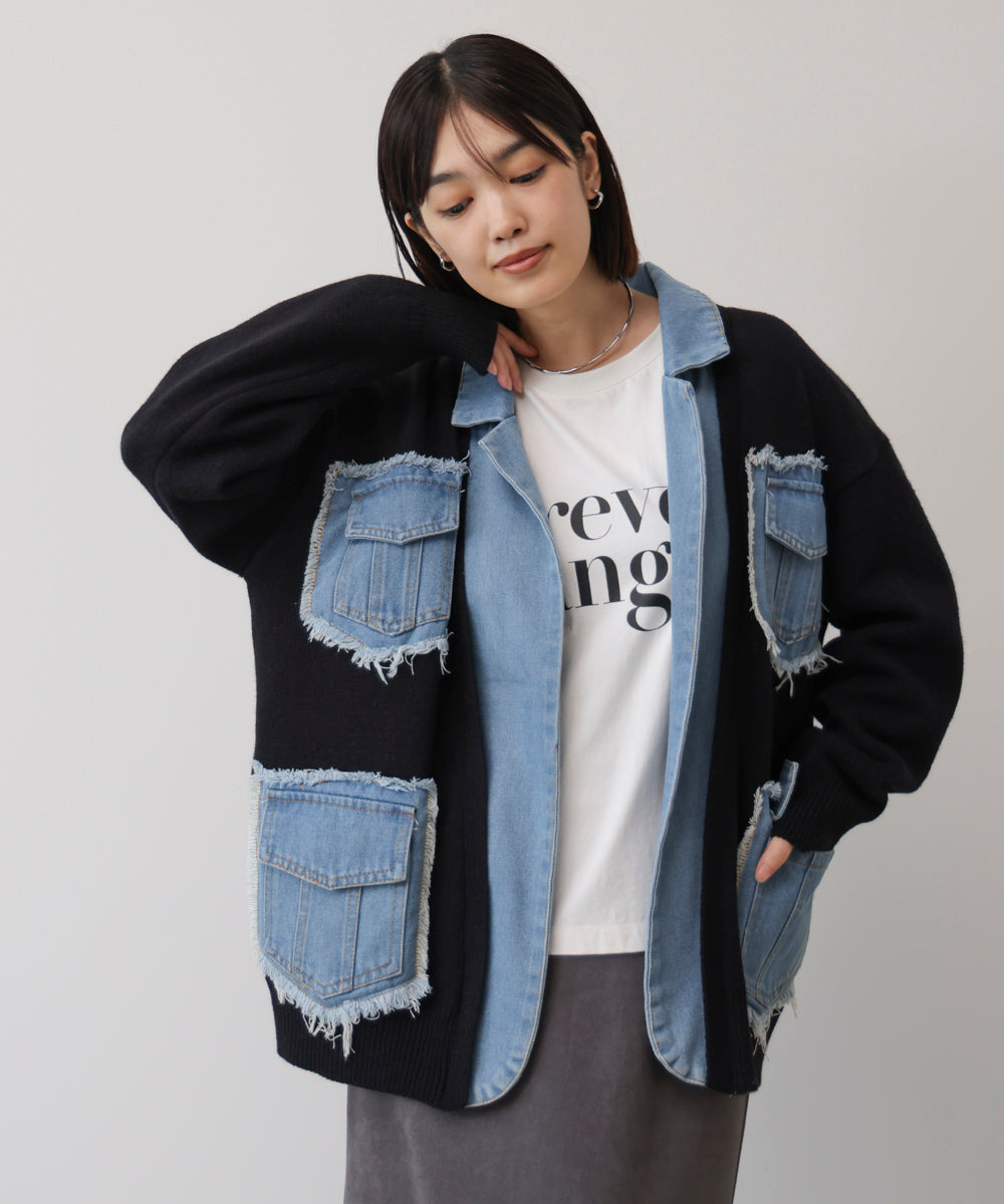 ニットコンビデニムジャケット［11/12発送予定］