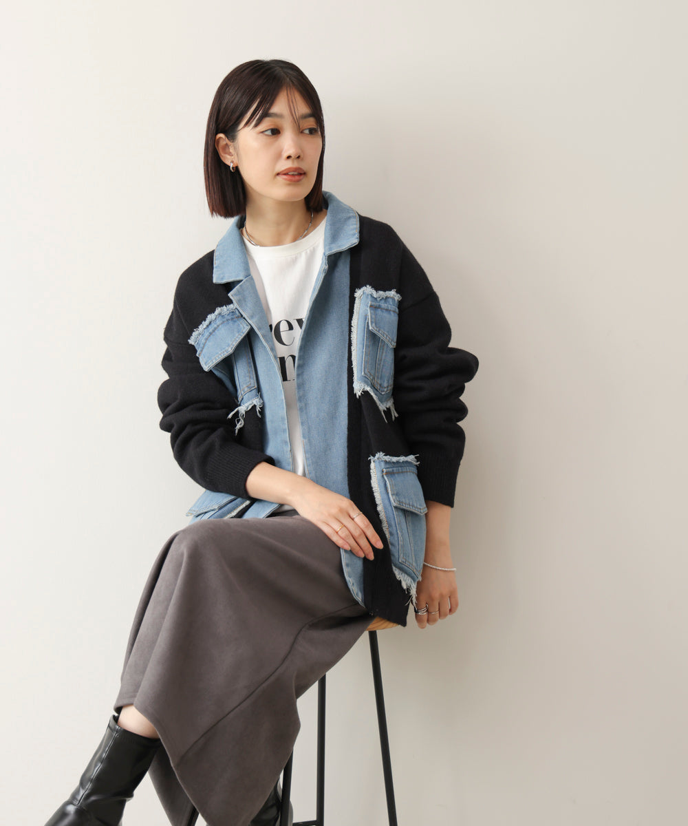 ニットコンビデニムジャケット［11/12発送予定］