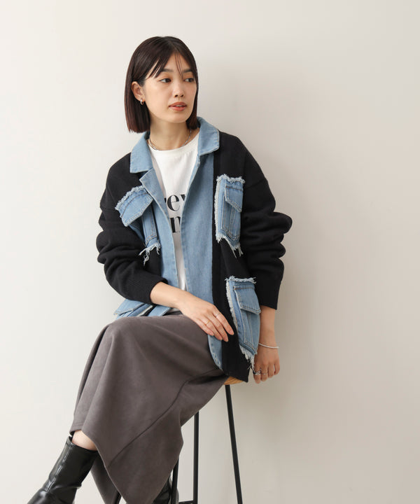 ニットコンビデニムジャケット［11/12発送予定］