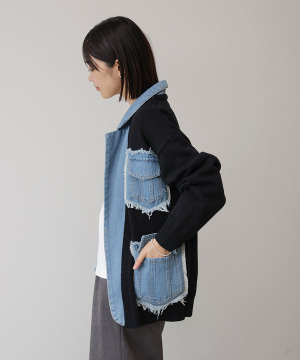 ニットコンビデニムジャケット［11/12発送予定］