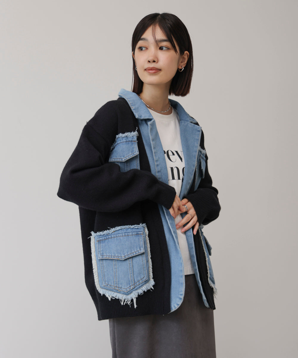 ニットコンビデニムジャケット［11/12発送予定］