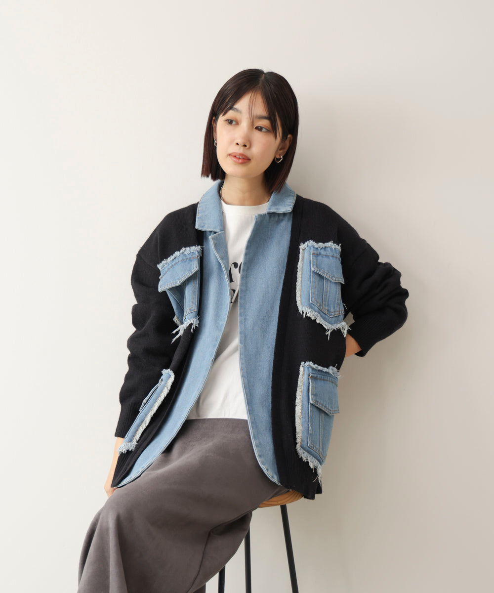 ニットコンビデニムジャケット［11/12発送予定］