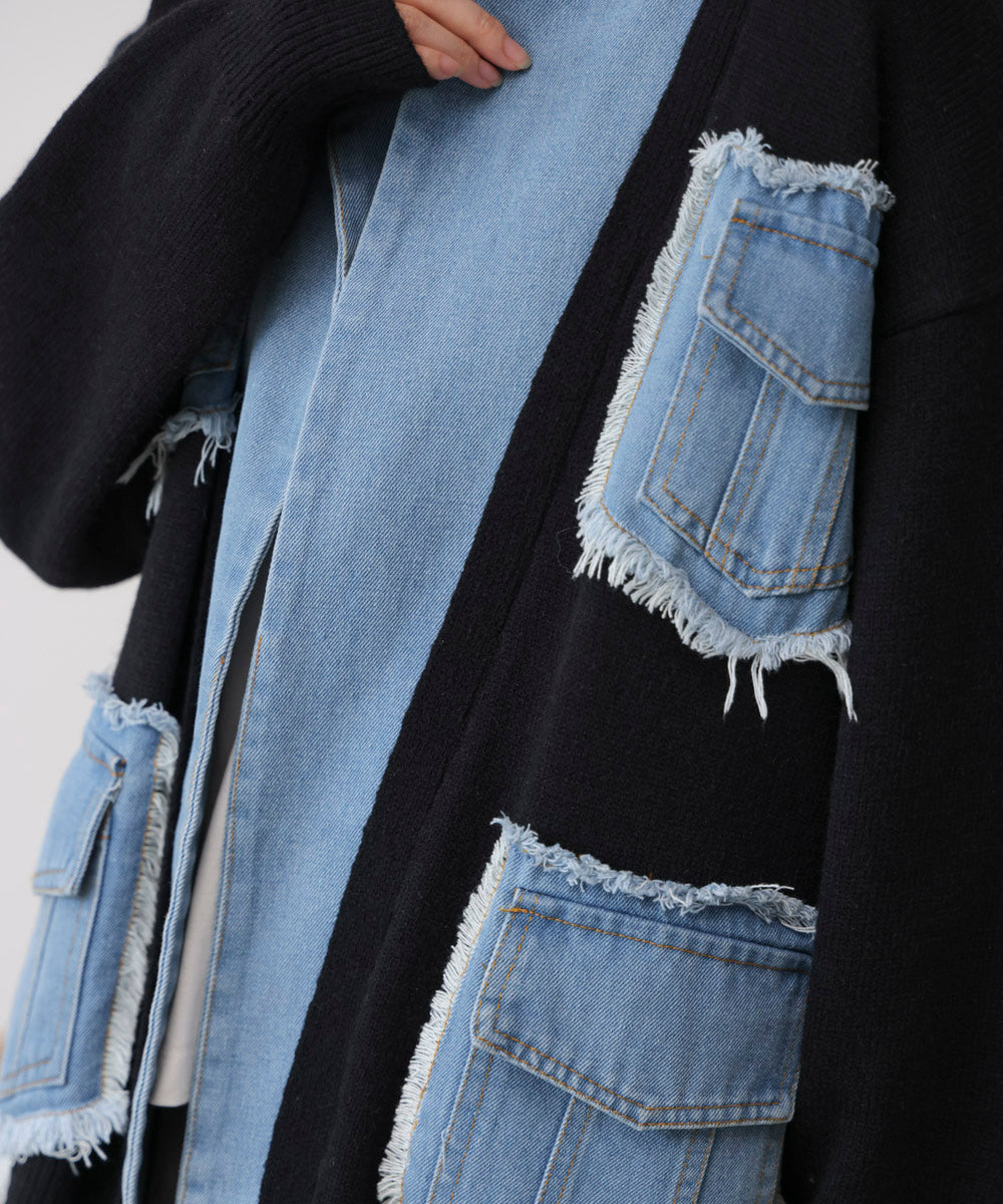 ニットコンビデニムジャケット［11/12発送予定］