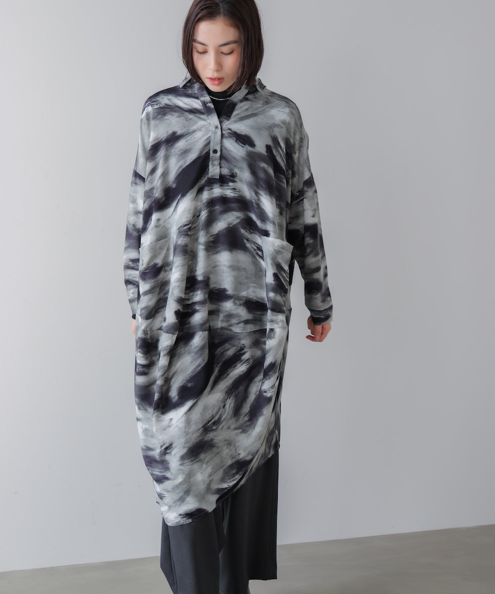 まだら柄ドレープワンピース［11/21発送予定］