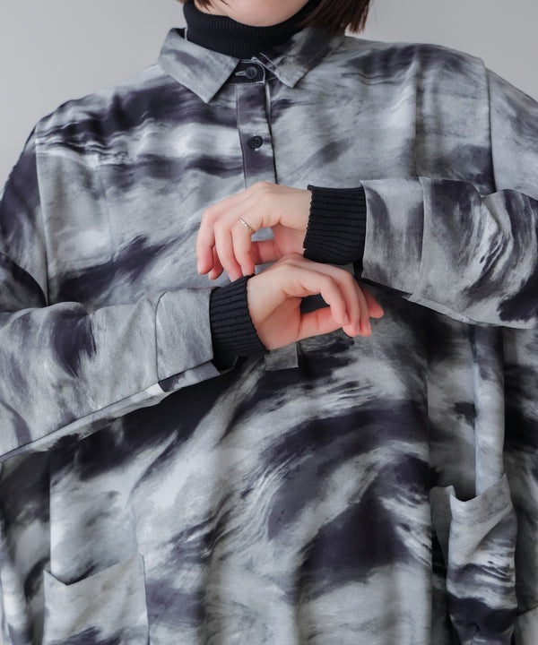 まだら柄ドレープワンピース