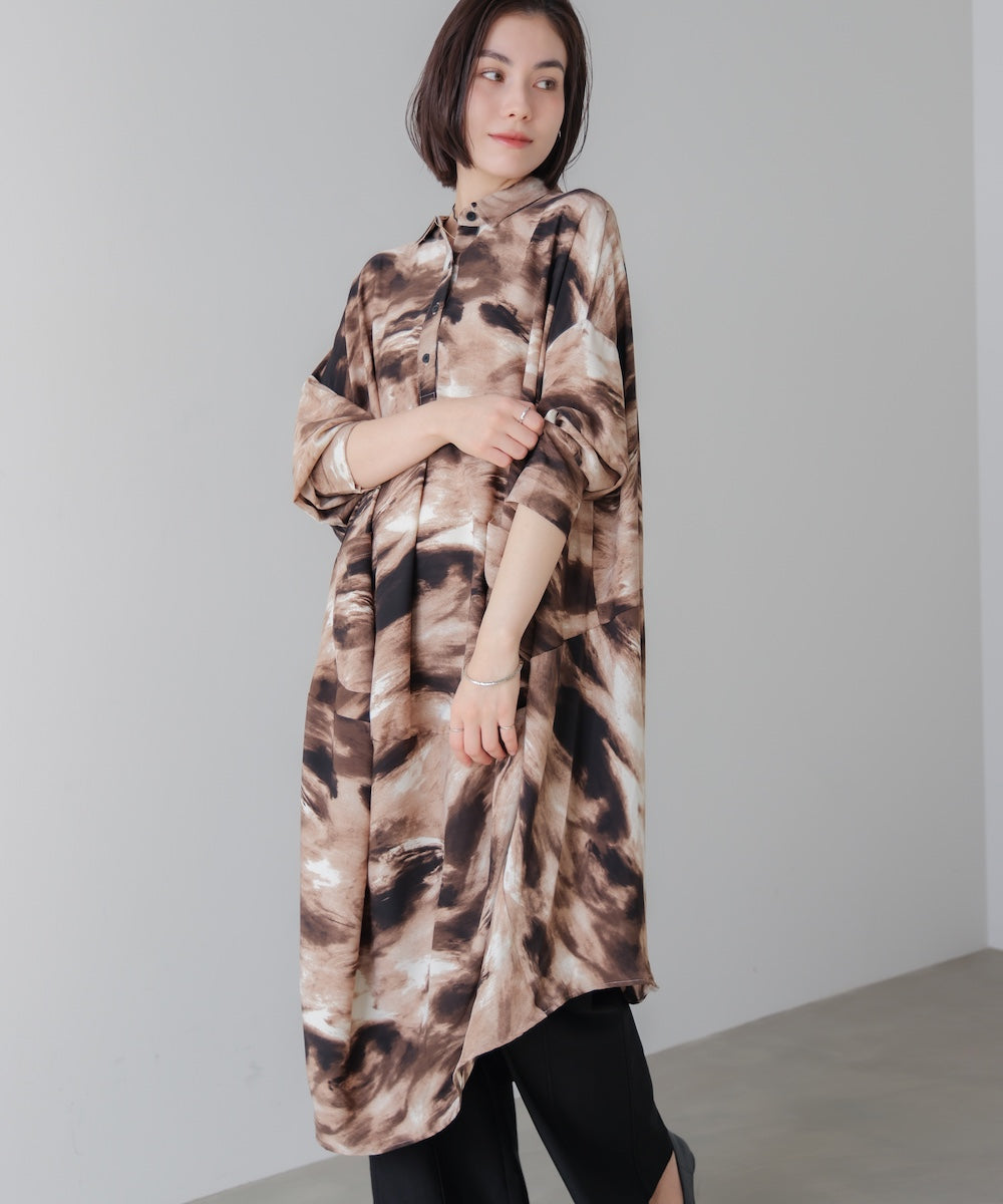 ワンピース mogera まだら柄ドレープワンピース［11/21発送予定］