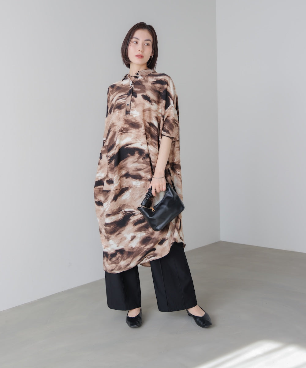 まだら柄ドレープワンピース［11/21発送予定］