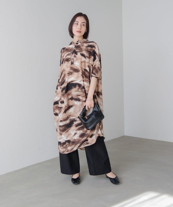 まだら柄ドレープワンピース