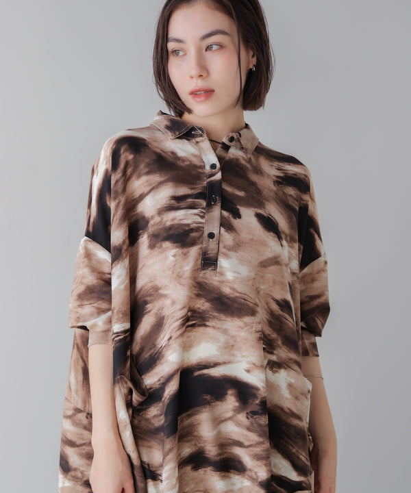 まだら柄ドレープワンピース