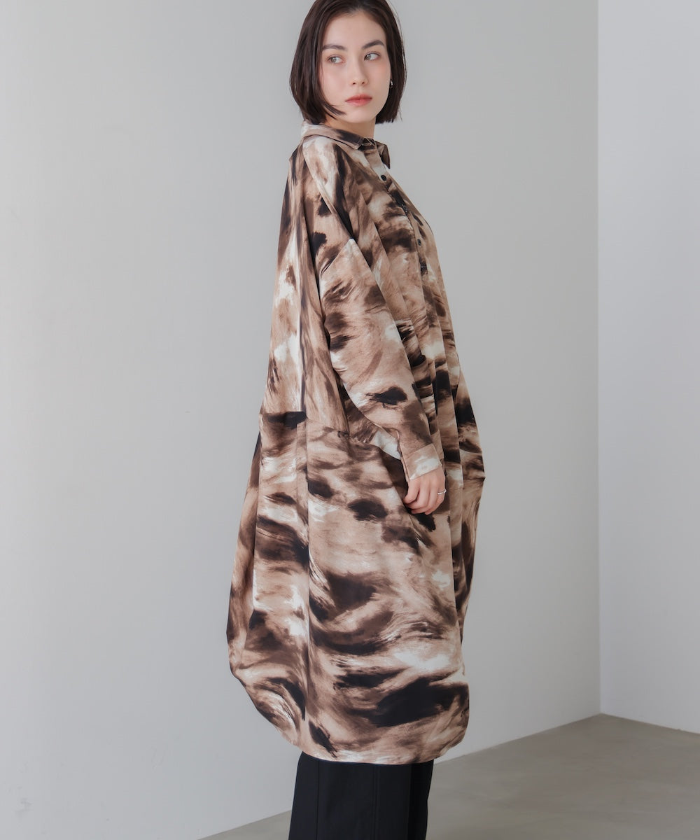 まだら柄ドレープワンピース