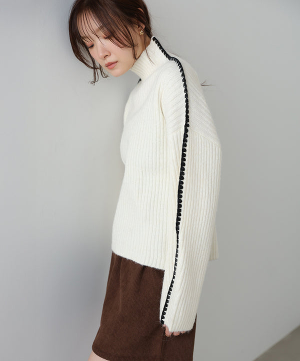 ライン配色ニットトップス