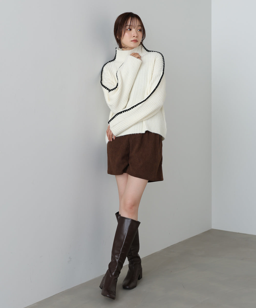 black&white ストラップニット ライン配色ニットトップス