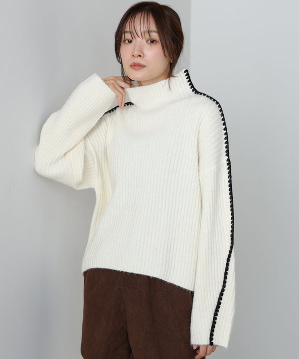 ライン配色ニットトップス