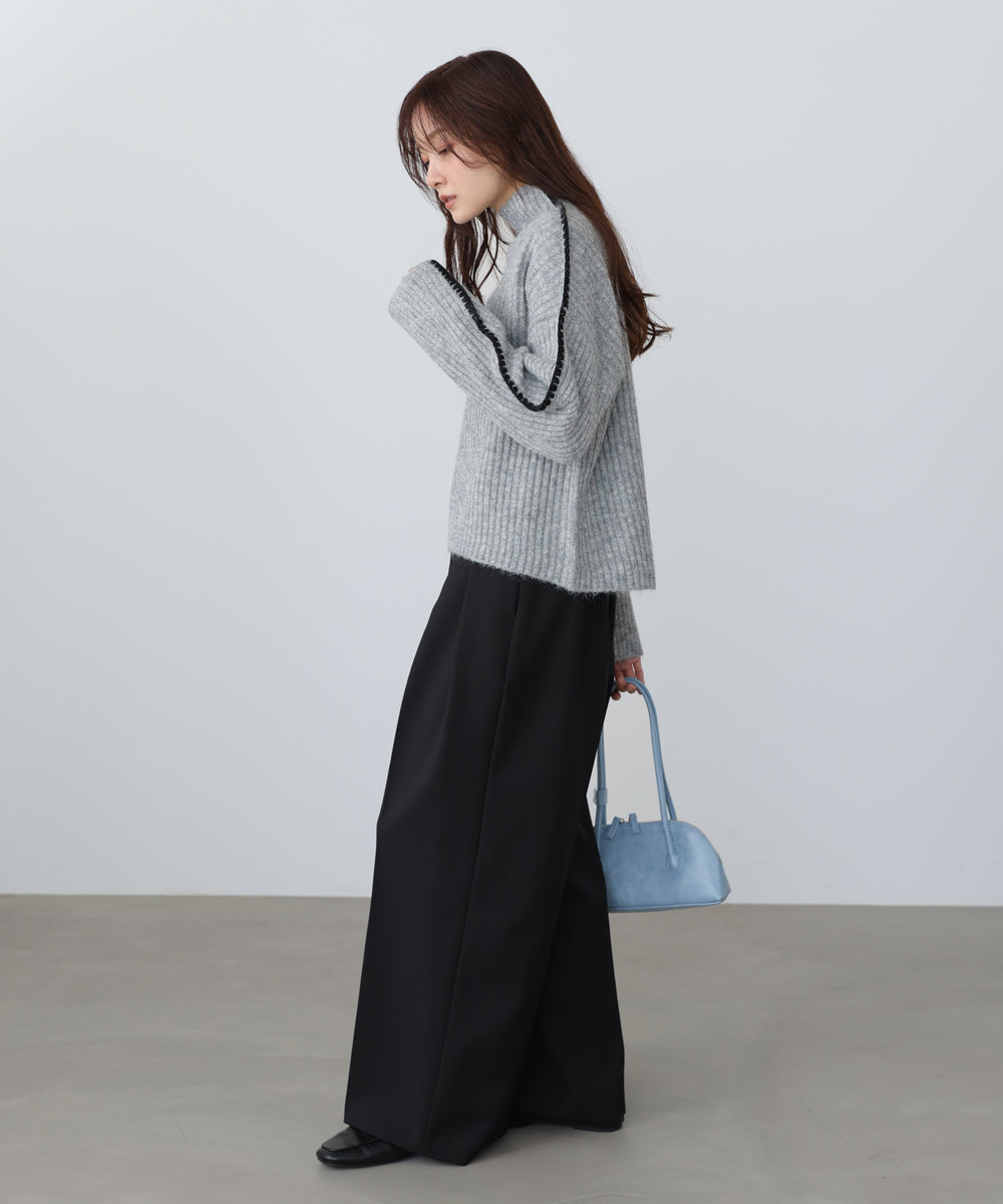 black&white ストラップニット ライン配色ニットトップス