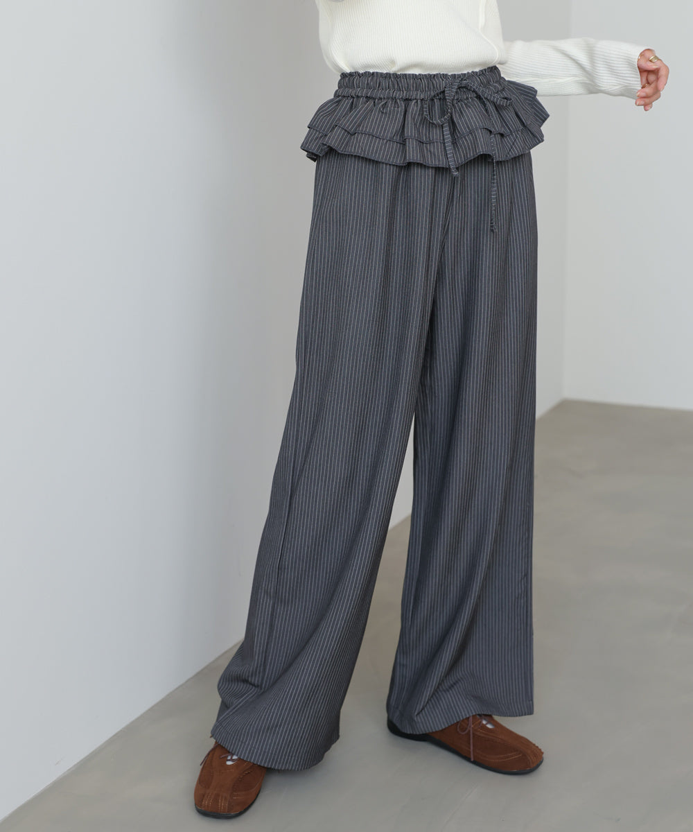 ウエストフリルストライプパンツ