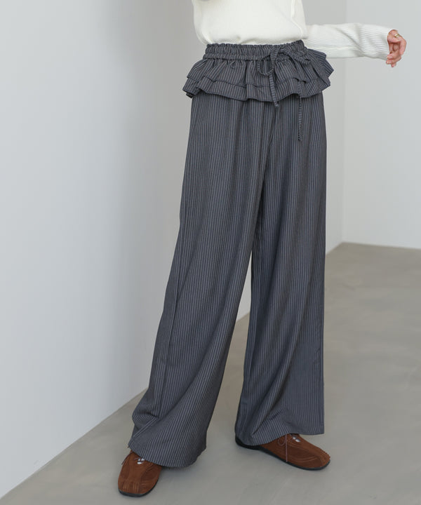 ウエストフリルストライプパンツ