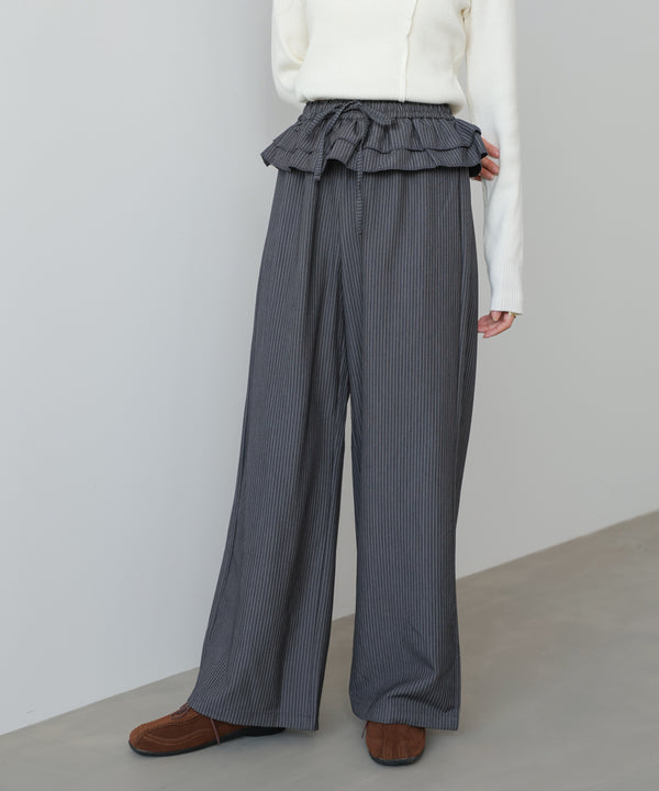 ウエストフリルストライプパンツ