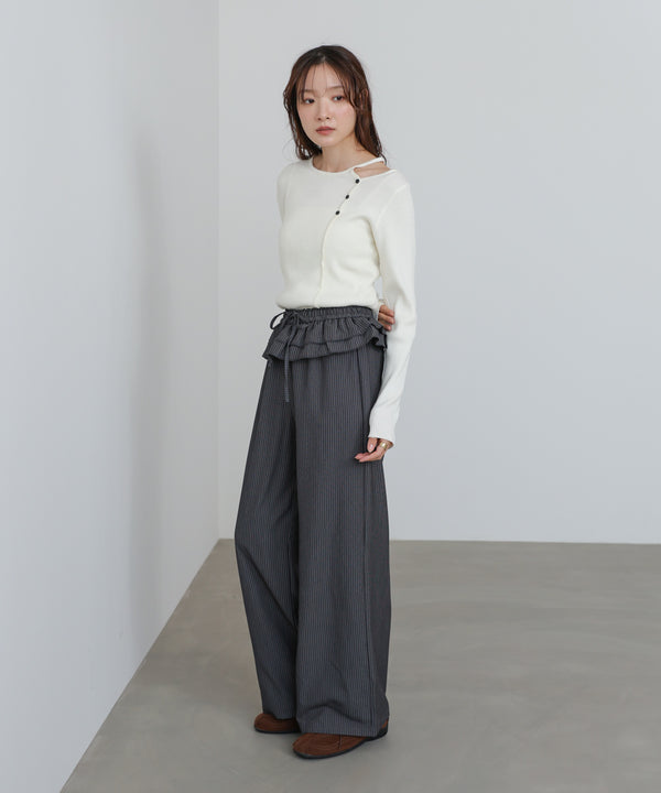 ウエストフリルストライプパンツ