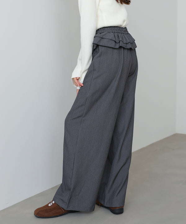 ウエストフリルストライプパンツ