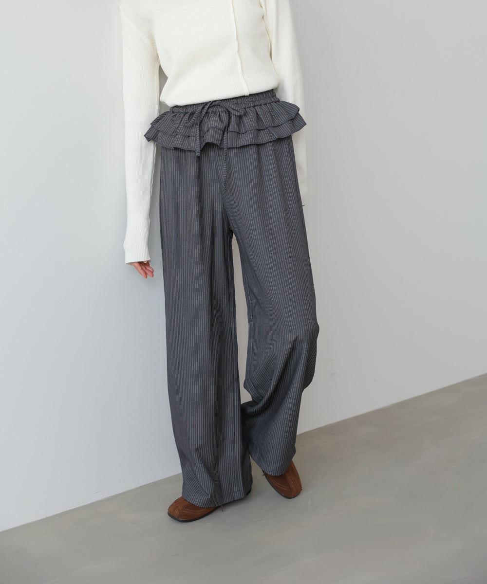 ウエストフリルストライプパンツ