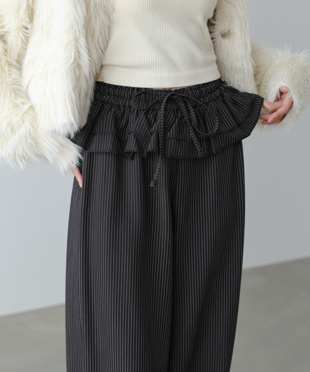 ウエストフリルストライプパンツ