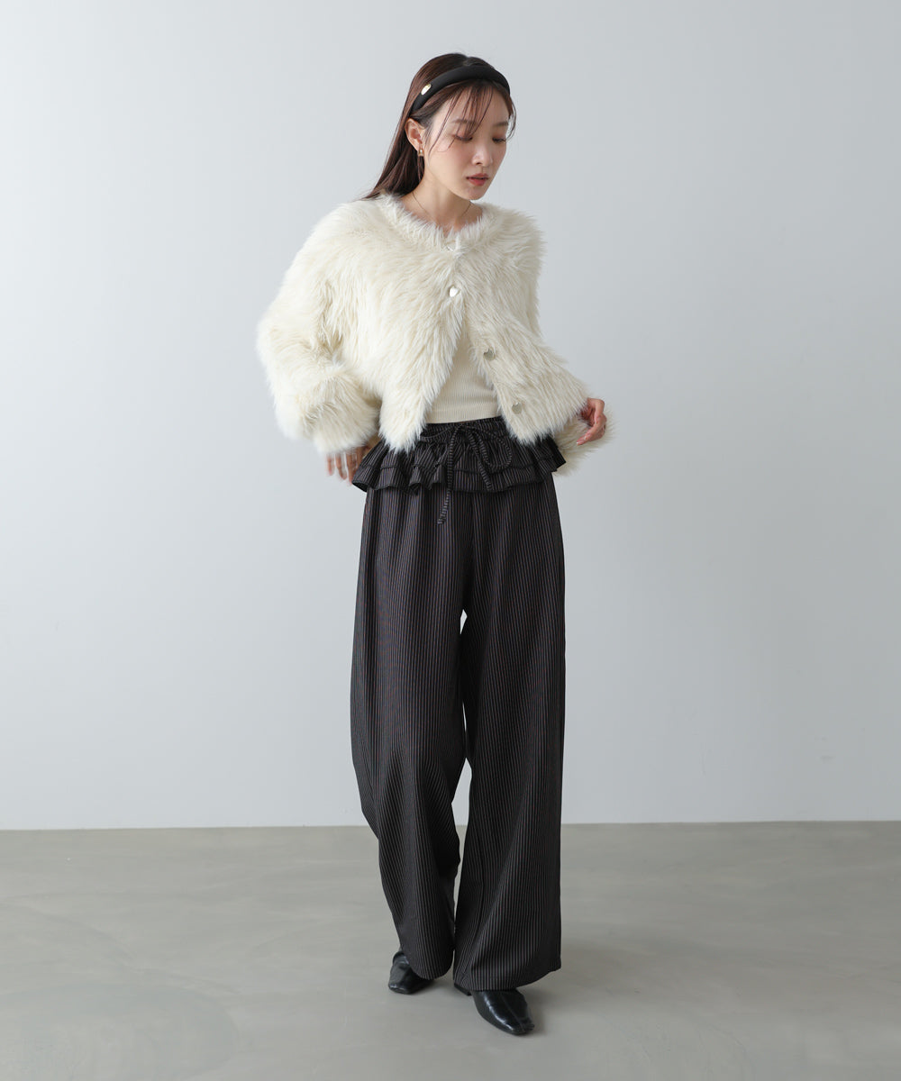 ウエストフリルストライプパンツ